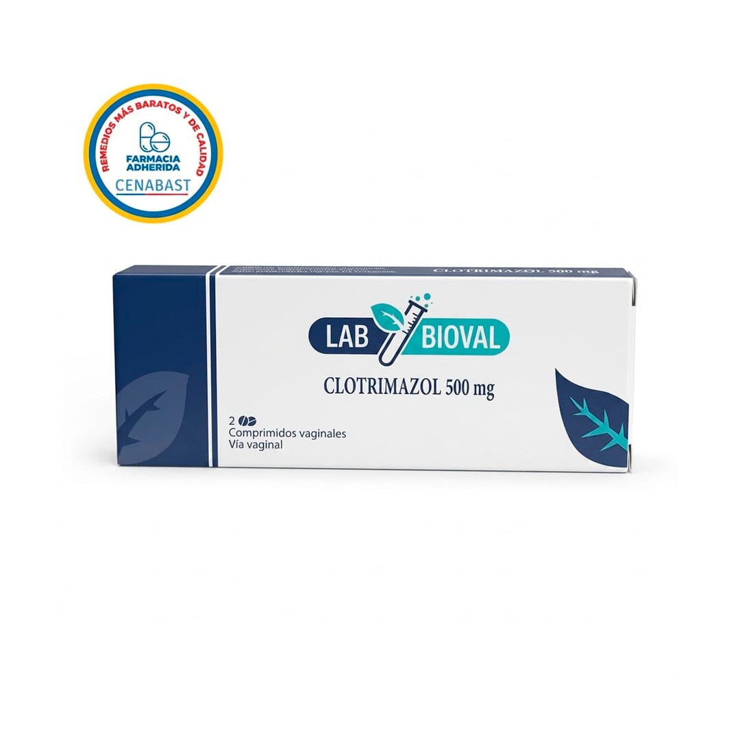 Clotrimazol 500 mg x 2 comprimidos vaginales. Lab.Bioval "LEY CENABAST" Lab bioval